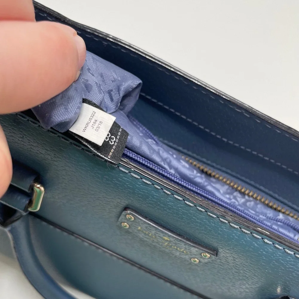 Kate Spade New York Blue Pebbled Leather Satchel Crossbody Bag Gold Hardware